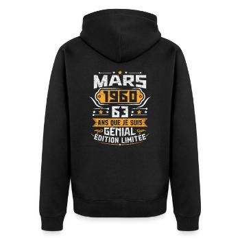Rétro Cadeau D'anniversaire 63 Ans Mars 1960 - Veste à capuche bio Premium Unisexe - noir - Dos - Nico (187cm)