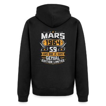 Rétro Cadeau D'anniversaire 59 Ans Mars 1964 - Veste à capuche bio Premium Unisexe - noir - Dos - Nico (187cm)