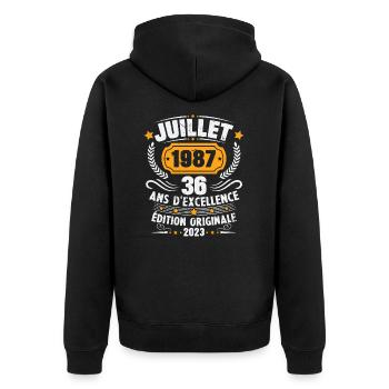 Vintage 1987 Juillet Cadeau D'anniversaire 36 Ans - Veste à capuche bio Premium Unisexe - noir - Dos - Nico (187cm)