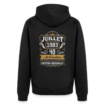 Juillet 1983 40 ans d'excellence édition originale - Veste à capuche bio Premium Unisexe - noir - Dos - Nico (187cm)