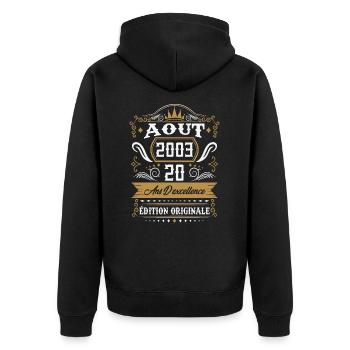 Août 2003 20 ans d'excellence édition originale - Veste à capuche bio Premium Unisexe - noir - Dos - Nico (187cm)