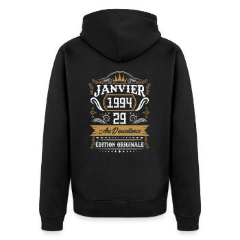 Janvier 1994 29 Ans Rétro Cadeau D'anniversaire - Veste à capuche bio Premium Unisexe - noir - Dos - Nico (187cm)