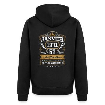 Janvier 1971 52 Ans Rétro Cadeau D'anniversaire - Veste à capuche bio Premium Unisexe - noir - Dos - Nico (187cm)