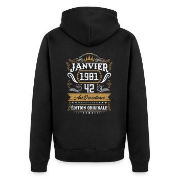 Janvier 1981 42 Ans Rétro Cadeau D'anniversaire - Veste à capuche bio Premium Unisexe - noir - Dos - Nico (187cm)