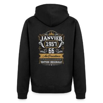 Janvier 1957 66 Ans Rétro Cadeau D'anniversaire - Veste à capuche bio Premium Unisexe - noir - Dos - Nico (187cm)