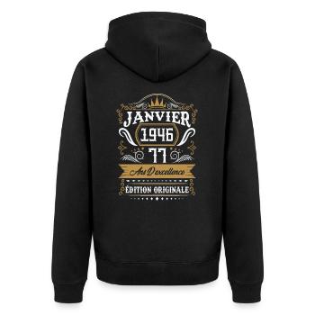Janvier 1946 77 Ans Rétro Cadeau D'anniversaire - Veste à capuche bio Premium Unisexe - noir - Dos - Nico (187cm)