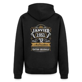 Janvier 1951 72 Ans Rétro Cadeau D'anniversaire - Veste à capuche bio Premium Unisexe - noir - Dos - Nico (187cm)