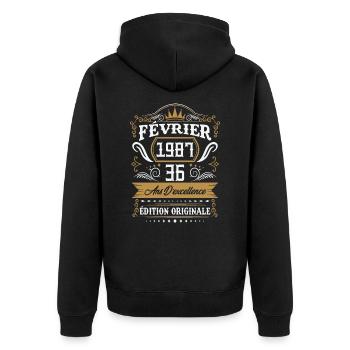 Février 1987 36 Ans Rétro Cadeau D'anniversaire - Veste à capuche bio Premium Unisexe - noir - Dos - Nico (187cm)