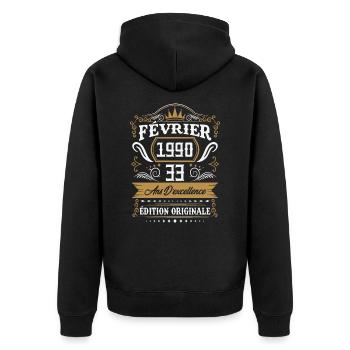 Février 1990 33 Ans Rétro Cadeau D'anniversaire - Veste à capuche bio Premium Unisexe - noir - Dos - Nico (187cm)