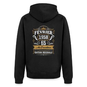 Février 1958 65 Ans Rétro Cadeau D'anniversaire - Veste à capuche bio Premium Unisexe - noir - Dos - Nico (187cm)