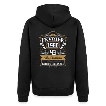Février 1980 43 Ans Rétro Cadeau D'anniversaire - Veste à capuche bio Premium Unisexe - noir - Dos - Nico (187cm)