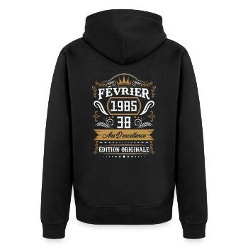 Février 1985 38 Ans Rétro Cadeau D'anniversaire - Veste à capuche bio Premium Unisexe - noir - Dos - Nico (187cm)