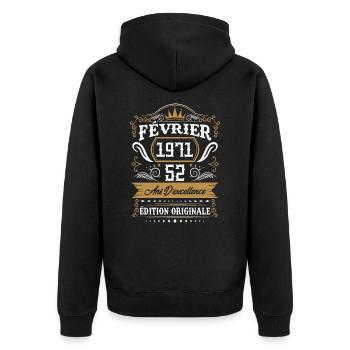 Février 1971 52 Ans Rétro Cadeau D'anniversaire - Veste à capuche bio Premium Unisexe - noir - Dos - Nico (187cm)
