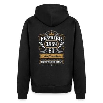 Février 1964 59 Ans Rétro Cadeau D'anniversaire - Veste à capuche bio Premium Unisexe - noir - Dos - Nico (187cm)