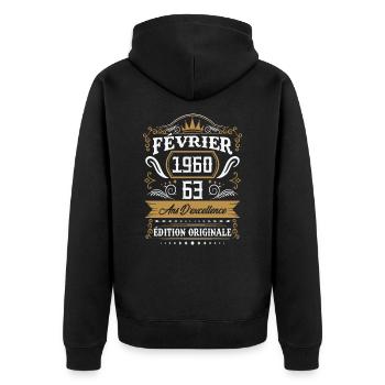 Février 1960 63 Ans Rétro Cadeau D'anniversaire - Veste à capuche bio Premium Unisexe - noir - Dos - Nico (187cm)