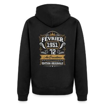 Février 1951 72 Ans Rétro Cadeau D'anniversaire - Veste à capuche bio Premium Unisexe - noir - Dos - Nico (187cm)