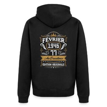 Février 1946 77 Ans Rétro Cadeau D'anniversaire - Veste à capuche bio Premium Unisexe - noir - Dos - Nico (187cm)