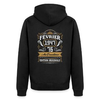 Février 1947 76 Ans Rétro Cadeau D'anniversaire - Veste à capuche bio Premium Unisexe - noir - Dos - Nico (187cm)