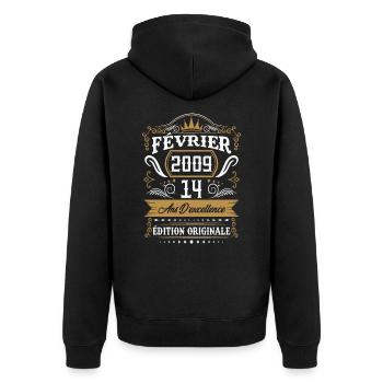 Février 2009 14 Ans Rétro Cadeau D'anniversaire - Veste à capuche bio Premium Unisexe - noir - Dos - Nico (187cm)