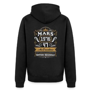 Mars 1976 47 Ans Rétro Cadeau D'anniversaire - Veste à capuche bio Premium Unisexe - noir - Dos - Nico (187cm)