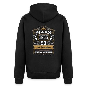 Mars 1965 58 Ans Rétro Cadeau D'anniversaire - Veste à capuche bio Premium Unisexe - noir - Dos - Nico (187cm)