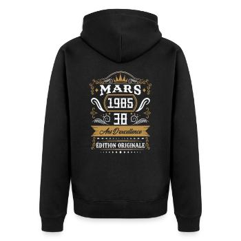Mars 1985 38 Ans Rétro Cadeau D'anniversaire - Veste à capuche bio Premium Unisexe - noir - Dos - Nico (187cm)