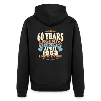 60 years old - Born in april 1963 - Unisex Premium Organic Zip Hoodie - black - Back - Nico (187cm)