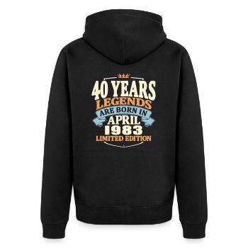 40 years old - Born in april 1983 - Unisex Premium Organic Zip Hoodie - black - Back - Nico (187cm)