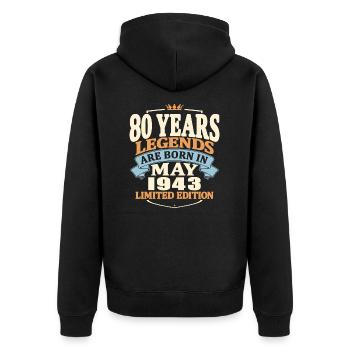 Legenden werden im Mai 1943 geboren - 80 Jahre - Unisex Premium Bio Zip Hoodie - Schwarz - Hinten - Nico (187cm)