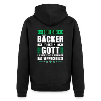 Ich bin Bäcker und nicht Gott - Unisex Premium Bio Zip Hoodie - Schwarz - Hinten - Nico (187cm)