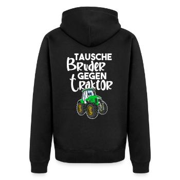 Tausche Bruder Gegen Traktor - Unisex Premium Bio Zip Hoodie - Schwarz - Hinten - Nico (187cm)