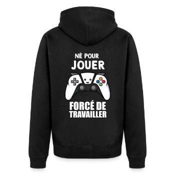 Jeux. Né pour jouer. Humour jeux vidéo - Veste à capuche bio Premium Unisexe - noir - Dos - Nico (187cm)