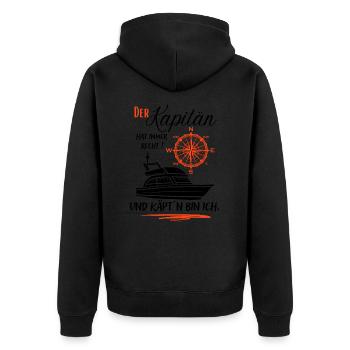 Kapitän Geschenk / Der Kapitän hat immer recht ... - Unisex Premium Bio Zip Hoodie - Schwarz - Hinten - Nico (187cm)