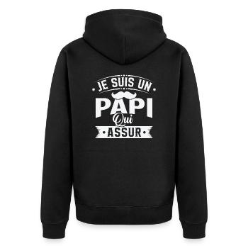 Je suis un Papi qui assure, Cadeau grand père - Veste à capuche bio Premium Unisexe - noir - Dos - Nico (187cm)