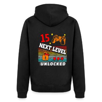 15th Birthday Level Unlocked - Unisex Premium Organic Zip Hoodie - black - Back - Nico (187cm)