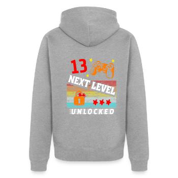 13. Geburtstag Level freigeschaltet - Unisex Premium Bio Zip Hoodie - Grau meliert - Hinten - Nico (187cm)