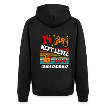 14. Geburtstag Level freigeschaltet - Unisex Premium Bio Zip Hoodie - Schwarz - Hinten - Nico (187cm)