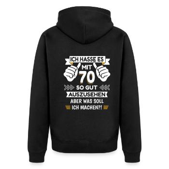 70. Geburtstag Spruch lustig - Unisex Premium Bio Zip Hoodie - Schwarz - Hinten - Nico (187cm)