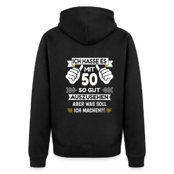 50. Geburtstag Spruch lustig - Unisex Premium Bio Zip Hoodie - Schwarz - Hinten - Nico (187cm)