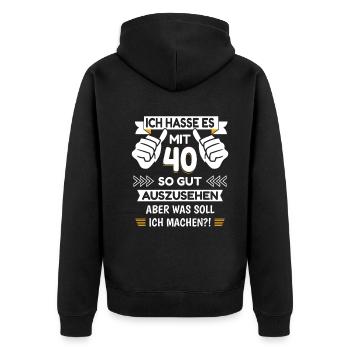 40. Geburtstag Spruch lustig - Unisex Premium Bio Zip Hoodie - Schwarz - Hinten - Nico (187cm)