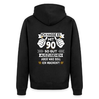 90. Geburtstag Spruch lustig - Unisex Premium Bio Zip Hoodie - Schwarz - Hinten - Nico (187cm)