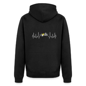 Herzschlag Berge - Unisex Premium Bio Zip Hoodie - Schwarz - Hinten - Nico (187cm)