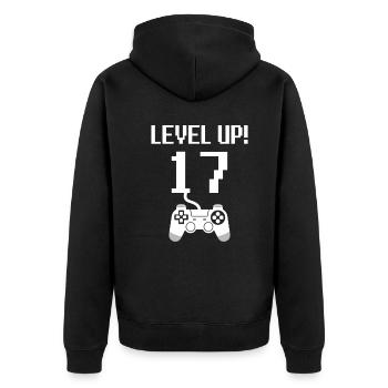 17th birthday Level up - Unisex Premium Organic Zip Hoodie - black - Back - Nico (187cm)