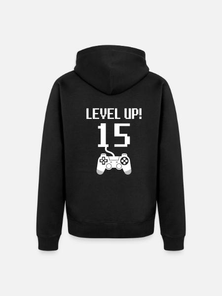 15th birthday Level up - Unisex Premium Organic Zip Hoodie - black