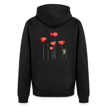 Maus Mohn Tier Sommer witzig frech - Unisex Premium Bio Zip Hoodie - Schwarz - Hinten - Nico (187cm)