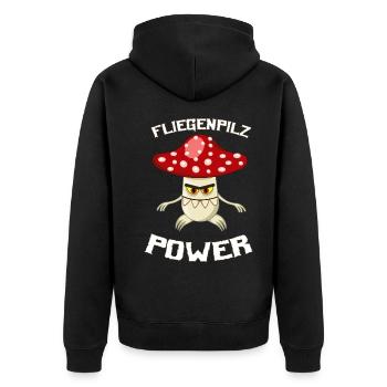 Fliegenpilz Power T-Shirt - Unisex Premium Bio Zip Hoodie - Schwarz - Hinten - Nico (187cm)