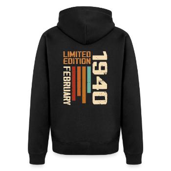 Geboren Februar 1940 Retro 1940 Jubiläum - Unisex Premium Bio Zip Hoodie - Schwarz - Hinten - Nico (187cm)