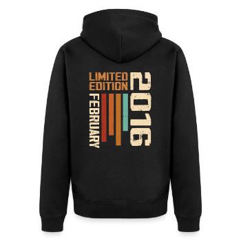 Born in February 2016 Retro 2016 Anniversary - Unisex Premium Organic Zip Hoodie - black - Back - Nico (187cm)