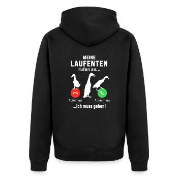 Meine Laufenten rufen an Laufente Laufentenstall - Unisex Premium Bio Zip Hoodie - Schwarz - Hinten - Nico (187cm)