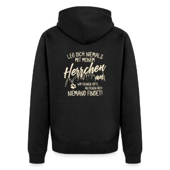 Leg dich nicht mit Herrchen an - Hunde Gassi gehen - Unisex Premium Bio Zip Hoodie - Schwarz - Hinten - Nico (187cm)